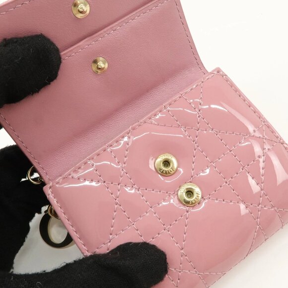 ❤️Christian Dior Lady Dior Canage Patent Leather Tri-fold Wallet Pink ❤️ - Picture 10 of 16